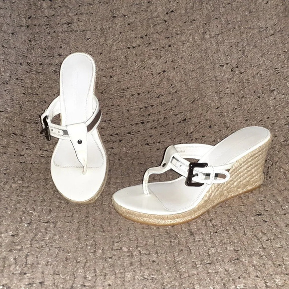 BURBERRY-ITCON30LUN-Ivory Patent w/ Nova Check-Wedge Espadrille-Sz 40-Near Mint - Picture 1 of 9